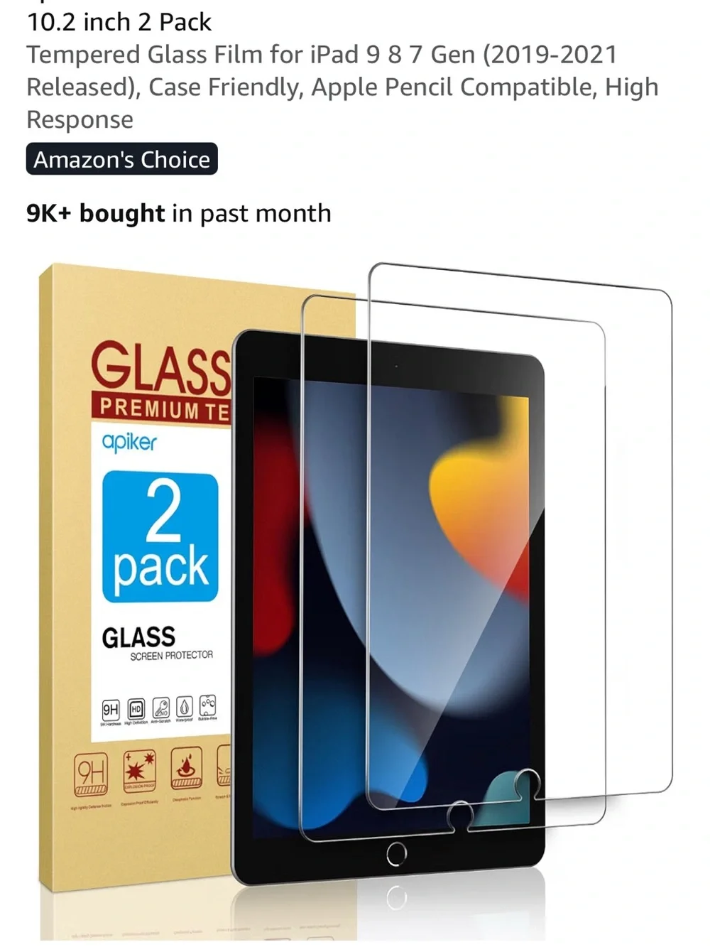 apiker 2-Pack Tempered Glass Screen Protector for iPad